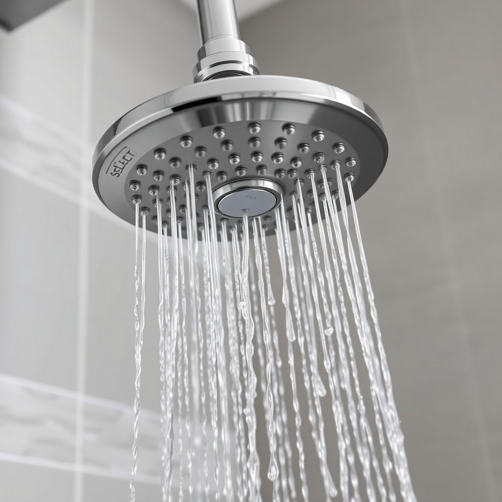<clean photorealistic photo/illustration for a close-up of Hansgrohe Raindance Select show