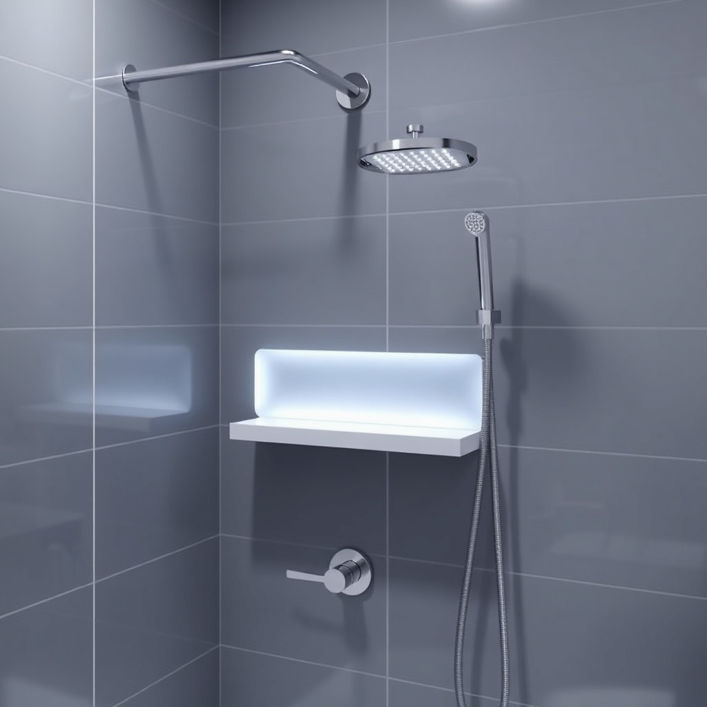 photorealistic bathroom scene with Hansgrohe Rainmaker Select installed
