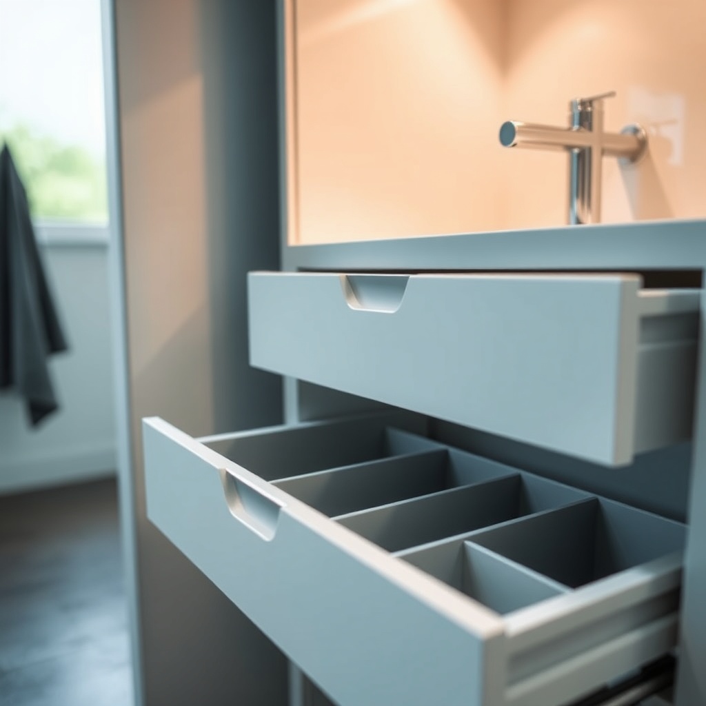 A close-up of the Hansgrohe Rainmaker Select bathroom cabinet interior