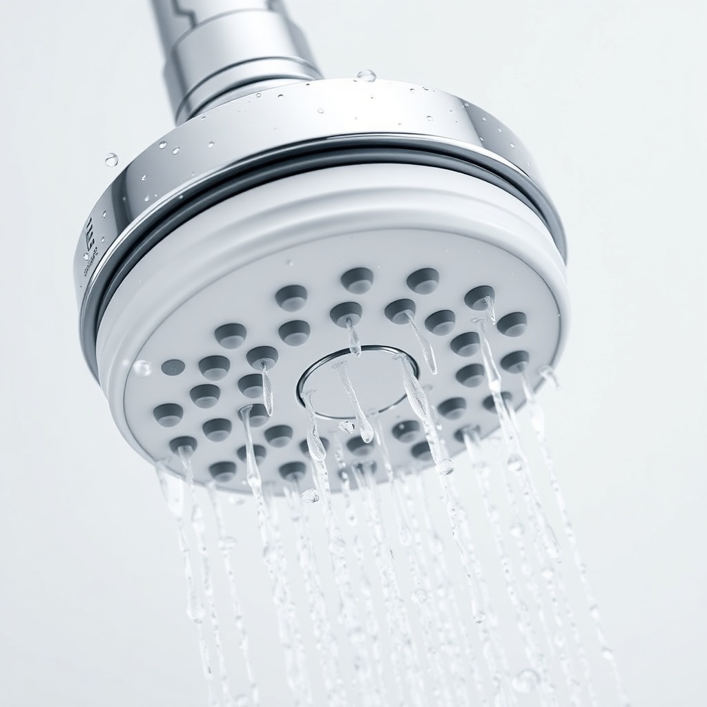 A photorealistic close-up of a Hansgrohe Rainmaker Select 260 2jet showerhead