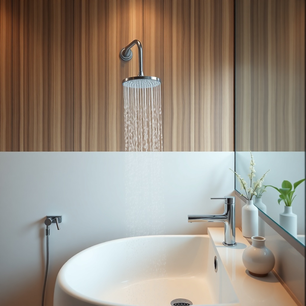 Modern bir banyoda duvara asılı minimalist Hansgrohe Rainmaker Select klozet ve ayrı bide