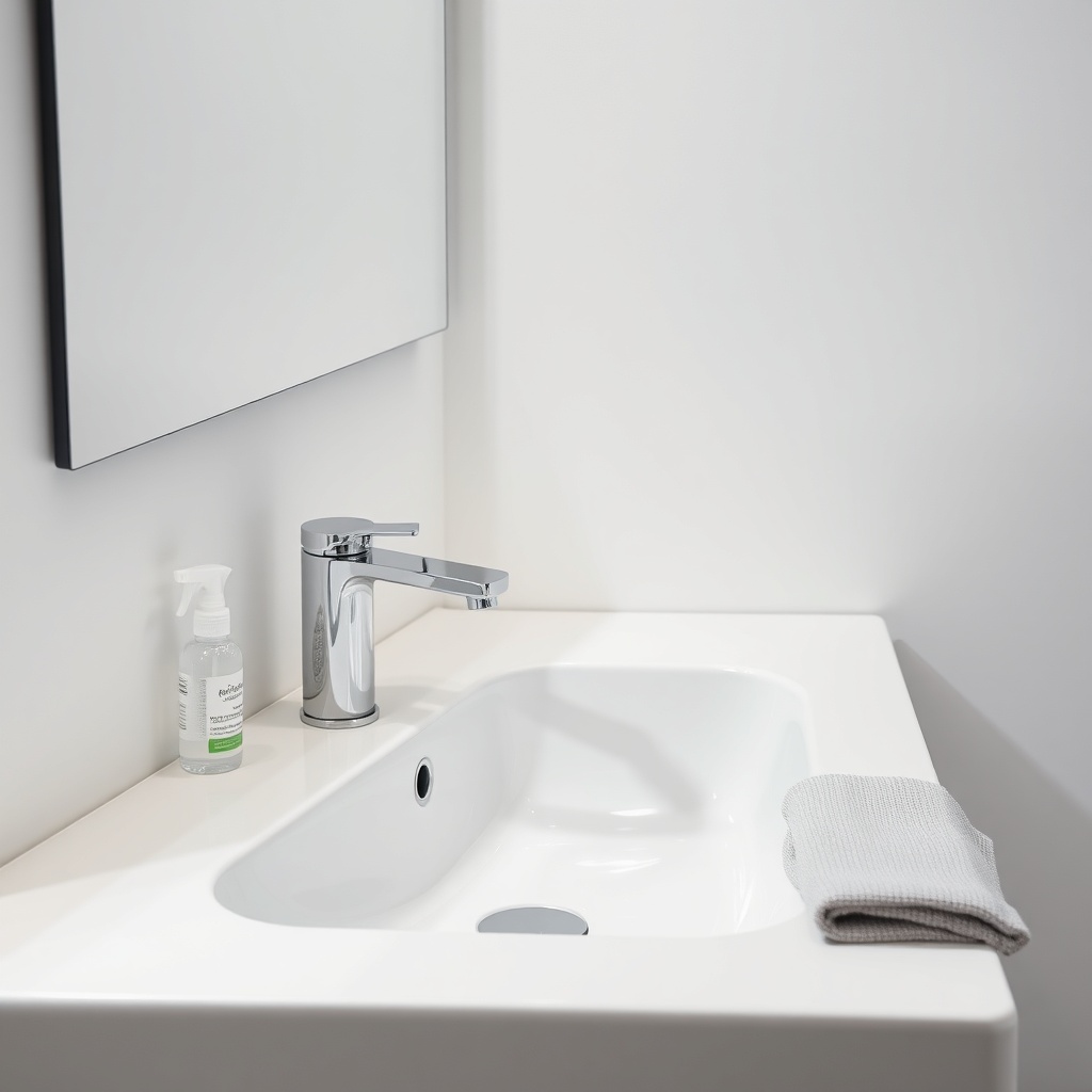 <clean photorealistic photo of a modern bathroom with VitrA Root series