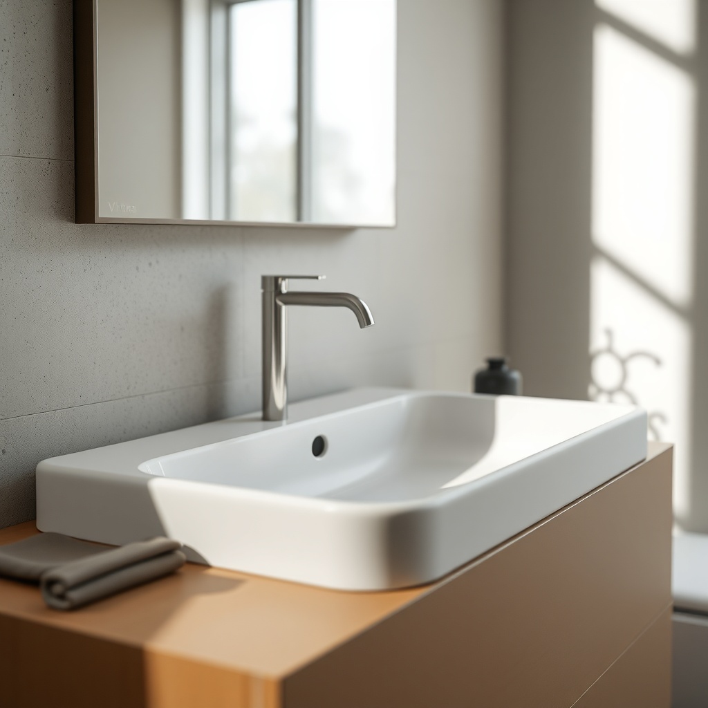 close-up of VitrA Root tezgah üstü lavabo with matte finish