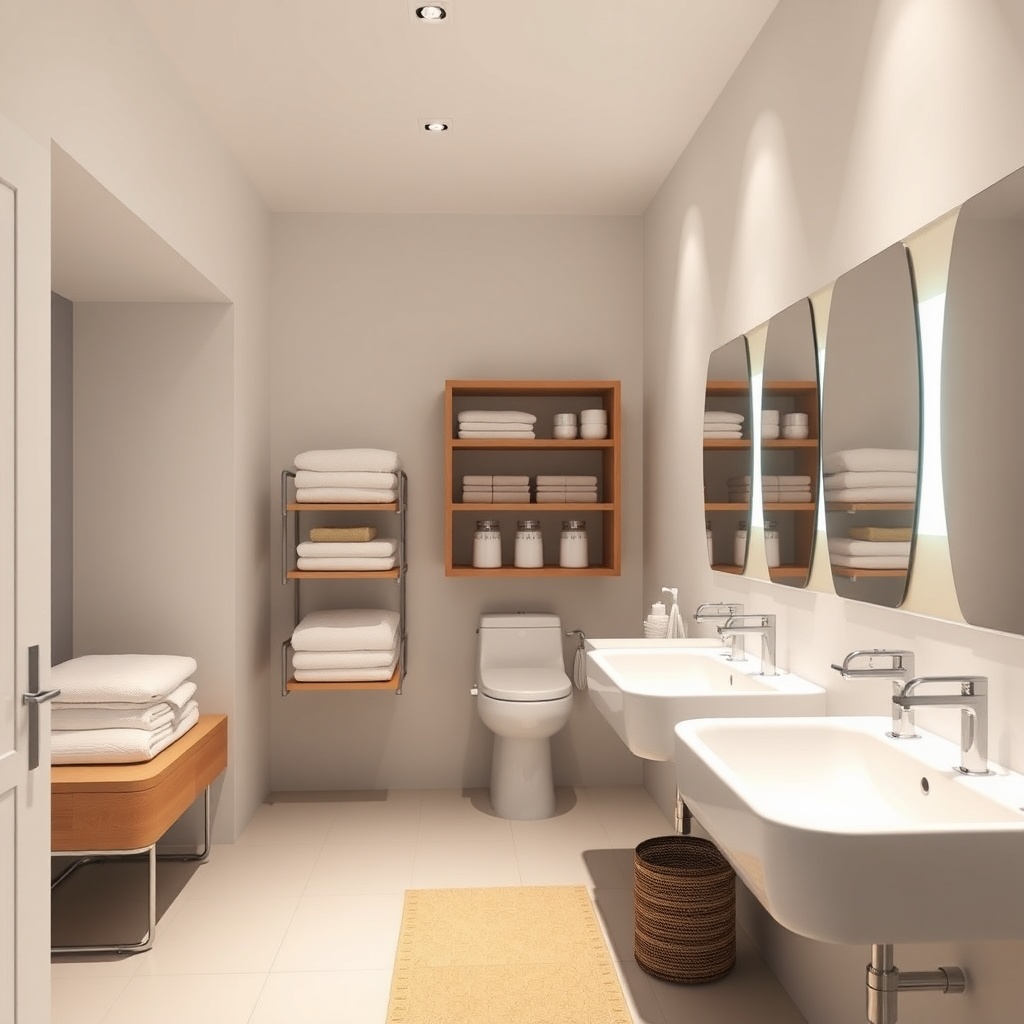 open VitrA Root banyo dolabı with organized towels and containers