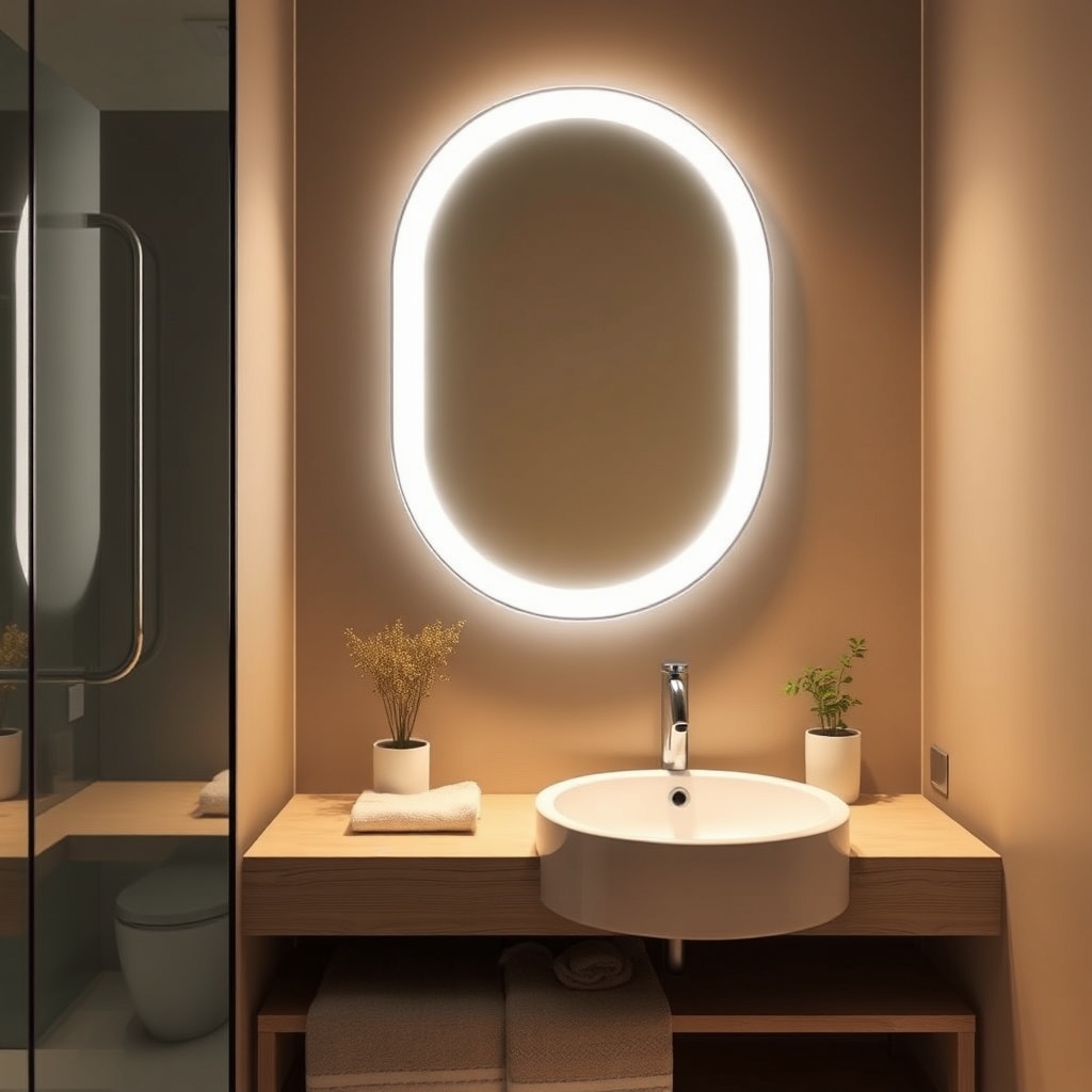 A stylish bathroom with VitrA Root LED mirror lighting